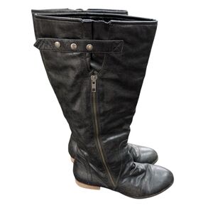 Black Faux Leather Tall Slouchy Slip On Moto Boots Size 10